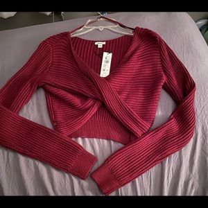 Twist front dark red sweater from garage.  Size XS.